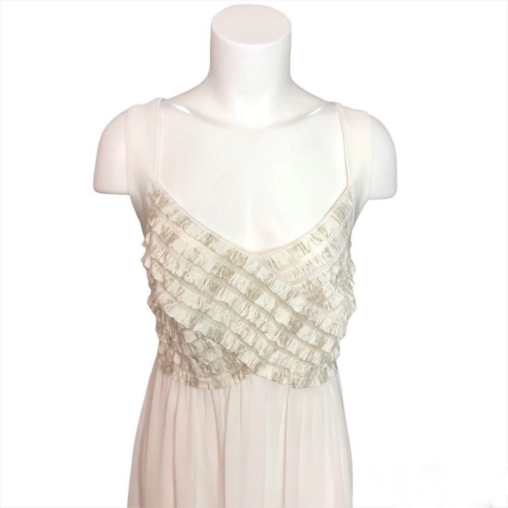 Laura Plus Off White Chiffon Ruffle Gown Size 14 Bridal Black Tie Formal - Picture 3 of 9
